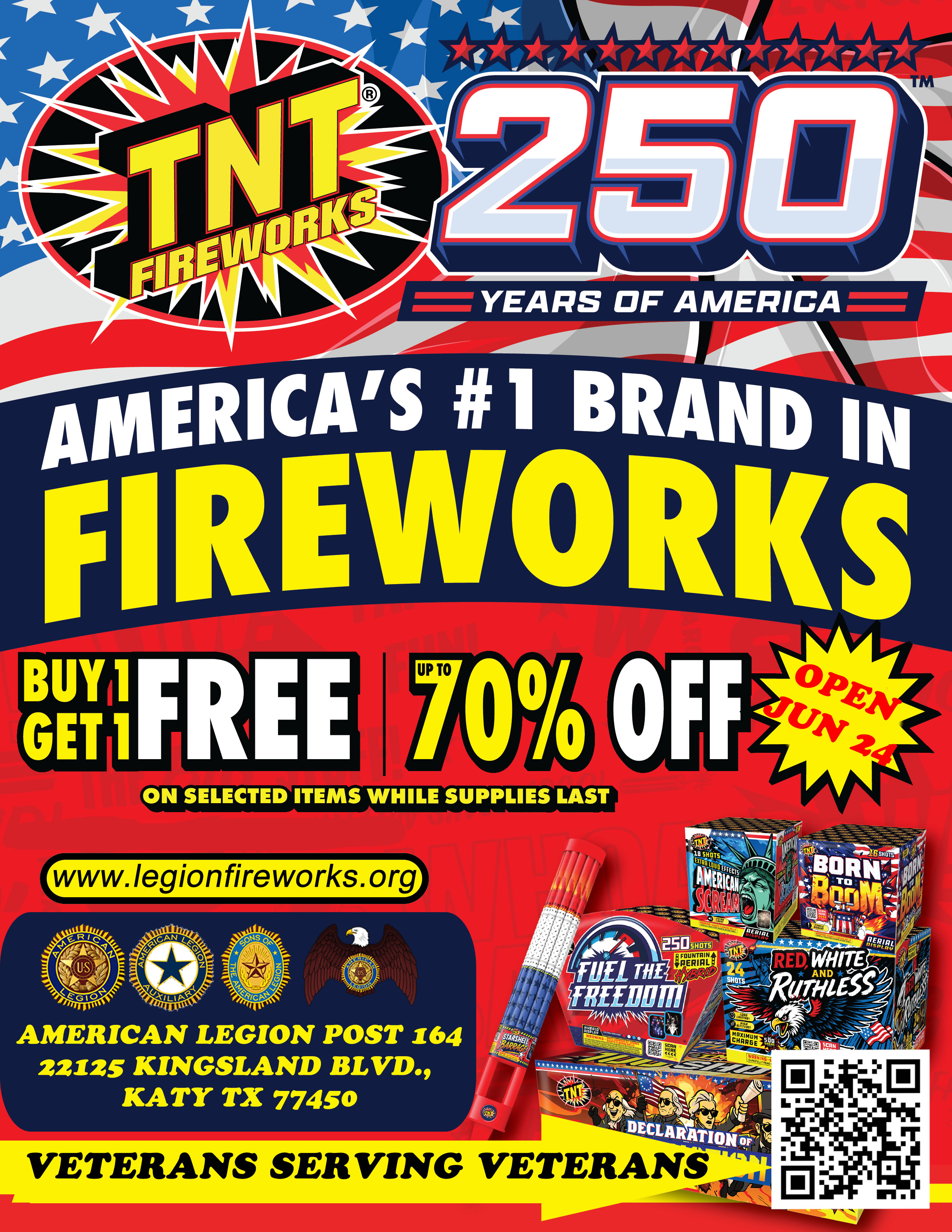 SUPPORT OUR VETERANS AND BUY YOUR FIREWORKS AT OUR LEGION FIREWORKS STAND